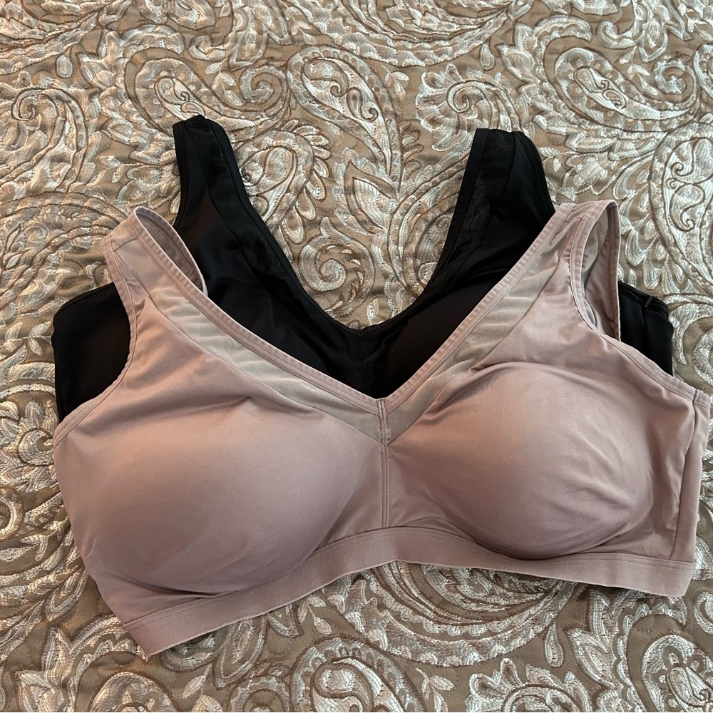 Warner's One Black and One Taupe Wireless Bra Set 2XL